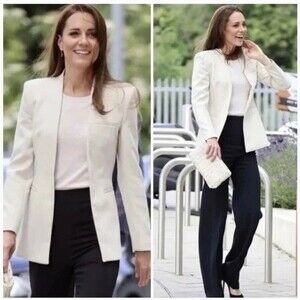 Zara Inverted Lapel Long Blazer Kate Middleton Blogger Fave Ecru Size XS NWT